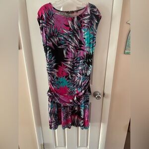 Iman Tropical Print Top and Skirt in Pink and Teal